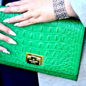Kate Spade Orchard Valley Fiona Flap Green Leather Croc Embossed Crossbody Bag